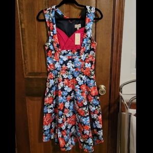 Red and blue floral dress